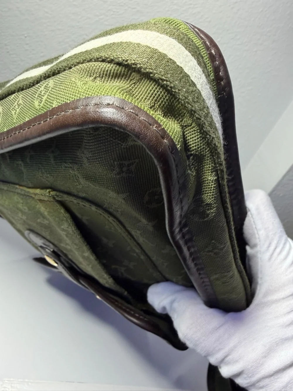 COA included - Louis Vuitton Mini Lin Monogram Shoulder Bag in Olive Green
